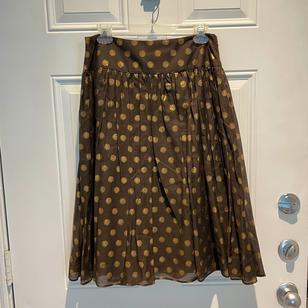 Liz Claiborne Brown Copper Metallic Polka Dots Flowy Peasant Boho Skirt Size 8
